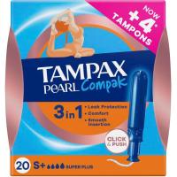 Tampón súper plus TAMPAX COMPAK PEARL, caja 20 uds