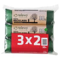 Bolsas de basura 30 litros verde RELEVO, pack 3 uds