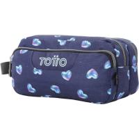 Estuche 3 compartimentos Agapec Glitter Corazones azul 4EF, 12  x 11 x 23 cm TOTTO