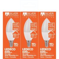 Bombilla Led Eco Vela E14, 7W, 3000K, luz cálida SILVER ELECTRONICS, pack 3 uds Bombilla Led Eco Vela E14, 7W, 3000K, luz cálida SILVER ELECTRONICS, pack 3 uds