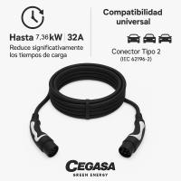 Cable cargador de coche EV Tipo 2 Monofásico, 32 Amperios, 7,36 KW CEGASA, 5 m