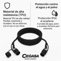 Cable cargador de coche EV Tipo 2 Monofásico, 32 Amperios, 7,36 KW CEGASA, 5 m