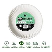 Plato de cartón blanco biodegradable, Ø23 cm NOVA, pack 50 uds