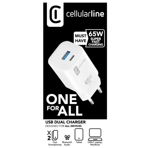 Acc telefonia cargador usb-c dual 65w peq blanco, Achusbc2pd65wsmlw CELLULAR LINE