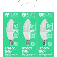 Bombilla Led Eco Vela E14, 7W, 6000K, luz fría SILVER ELECTRONICS, pack 3 uds Bombilla Led Eco Vela E14, 7W, 6000K, luz fría SILVER ELECTRONICS, pack 3 uds