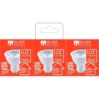Bombilla Led Dicroica GU10, 8W, 3000K, luz cálida SILVER ELECTRONICS, pack 3 uds Bombilla Led Dicroica GU10, 8W, 3000K, luz cálida SILVER ELECTRONICS, pack 3 uds