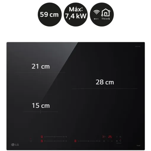 Placa de inducción, 3 Zonas, 7.400 W, 15 Potencias, Negro CI5Z2420BN LG