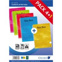 Cuaderno A4, Cuadricula 4x4, Tapa Blanda, 80 hojas 90g GOLDEN, pack 5 uds