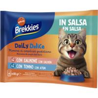 Alimento c/ salmón-atún en salsa para gato BREKKIES, pack 4x85 g Alimento c/ salmón-atún en salsa para gato BREKKIES, pack 4x85 g