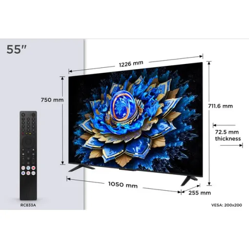 Televisor Qled de 55" 4K UHD, Negro, Smart 55T69C TCL