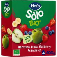 Bolsita bio de manzana, fresa y plátano HERO, pack 4x100 g
