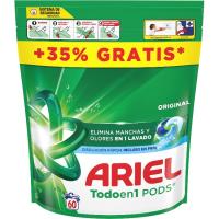 Detergente en cápsulas original ARIEL, caja 44+16 uds