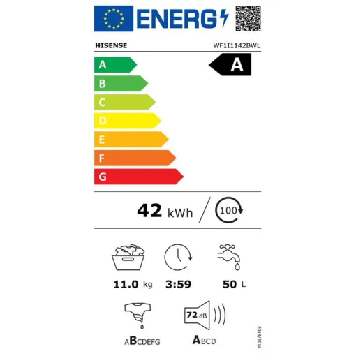 Lavadora blanca, 11kg, 1400 rpm, WF1I1142BWL HISENSE