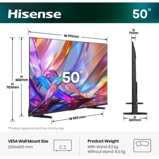 Televisor Qled 50" UHD 4K Negro Smart 50E79S HISENSE