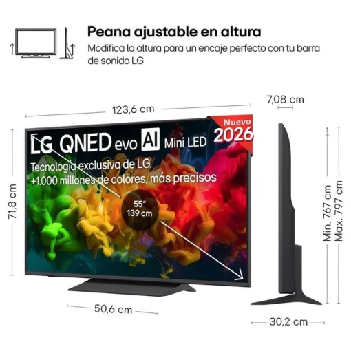 Televisor 55" QNED Evo MiniLED, antereflejos negro, 55QNED81B6A LG