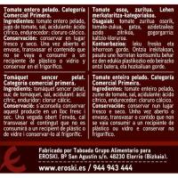 Tomate natural entero pelado EROSKI, lata 390 g