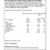 Pan de molde integral sin corteza BIMBO, paquete 450 g