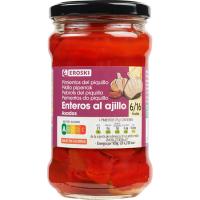 Pimiento de piquillo al ajillo EROSKI, frasco 225 g 