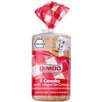Pan de molde sin corteza 8 cereales BIMBO, paquete 450 g