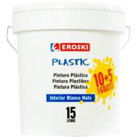 Pintura plástica de interior rendimiento 7-9m2 color blanco mate EROSKI, 10+5l