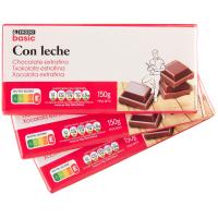 Chocolate con leche EROSKI BASIC, pack 3x150 g