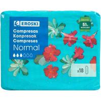 Compresa normal sin alas EROSKI, paquete 18 unid.