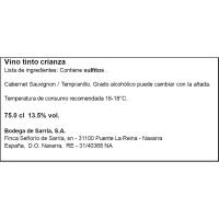 Vino Tinto Crianza D.O. Navarra SEÑORIO DE SARRIA, botella 75 cl