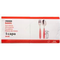 Servilleta blanca 1 capa 30x30 EROSKI BASIC, paquete 200 uds