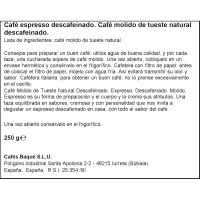 Café molido espresso descafeinado BAQUÉ, doypack 250 g