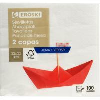 Servilleta blanca 2 capas EROSKI, paquete 100 uds.