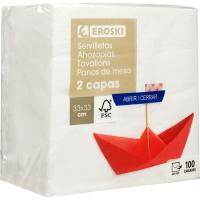 Servilleta blanca 2 capas EROSKI, paquete 100 uds.