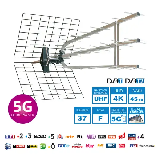 Antena exterior 5G triple amplificada 45 dB - 694 MHz Metronic 415052