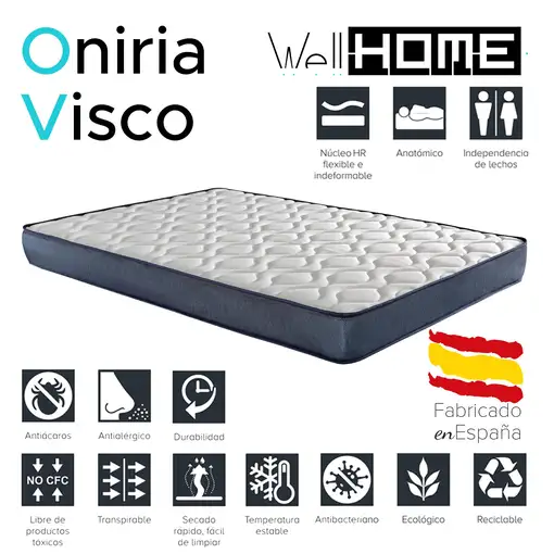 Colchón ONIRIA VISCO, 150x190cm (18cm), Transpirable, Adaptable, Hipoalergénico